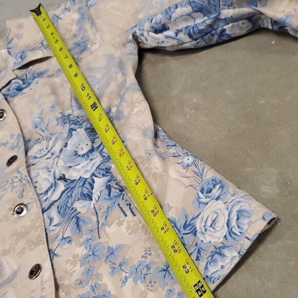 1X COLDWATER CREEK TAN BLUE FLORAL BUTTON FRONT LIGHTWEIGHT BLAZER JACKET 1 X - Picture 4 of 14